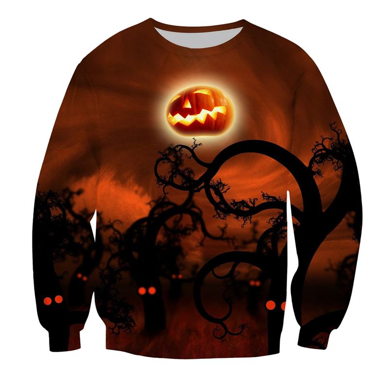 Felpa con cappuccio da uomo con motivo a zucca di Halloween 2025, stampa 3D, girocollo, casual, oversize, con scritta "Happy Halloween"_voghion.com