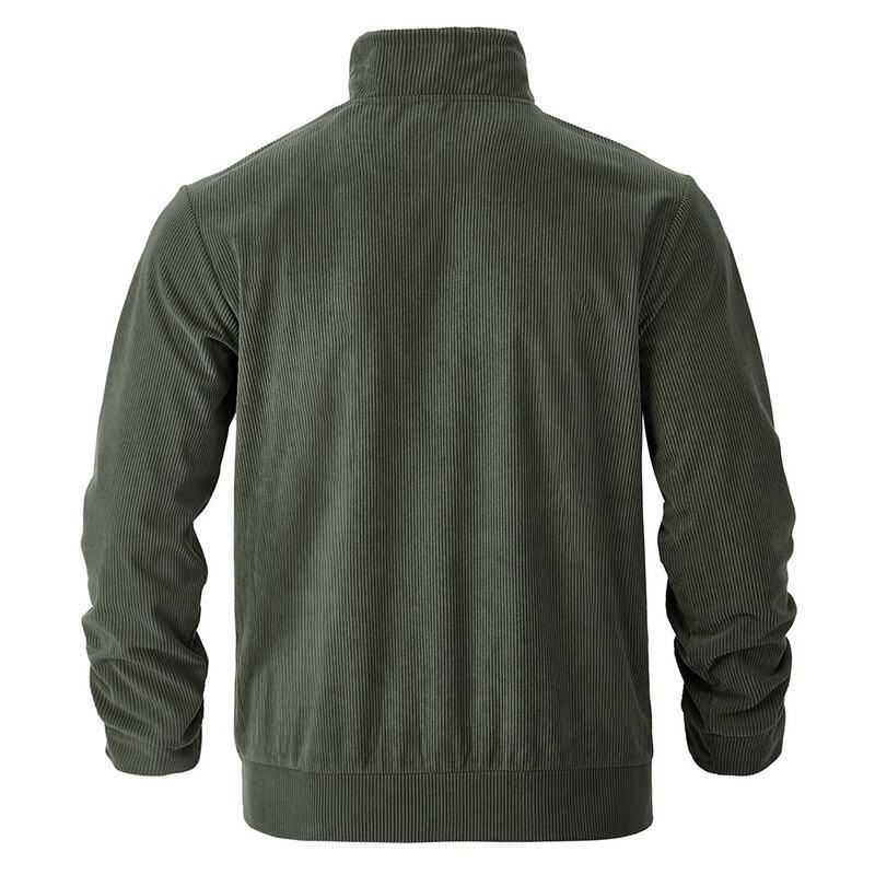Autumn American Heavy Corduroy New Simple Versatile Multi Pocket Long Sleeved Stand Up Collar Jacket Men's Clothing_voghion.com