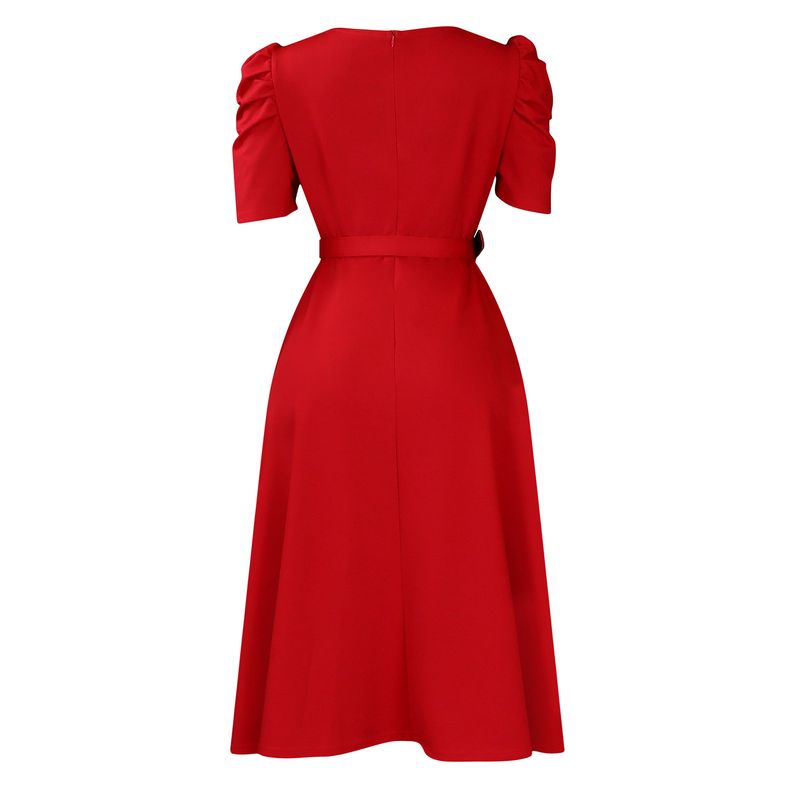 Gonna ampia a pieghe con scollo a V, elegante e alla moda, per abbigliamento femminile_voghion.com