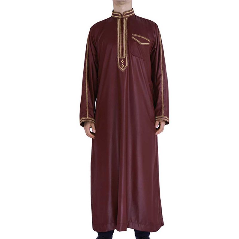 Men's Clothing Men's Muslim Robe Stand Collar Printed Ethnic Style Loose And Comfortable Jumpsuit_voghion.com