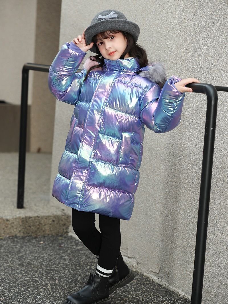 „Rosa Wintermantel mit Farbverlauf und Kunstpelzkapuze für Mädchen – warmer, dicker Parka für Kinder (120–170 cm), stylische Oberbekleidung mit farbenfrohem Ombre-Design“_voghion.com