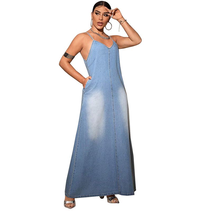Women's Clothing New Denim Suspenders Long Dress_voghion.com