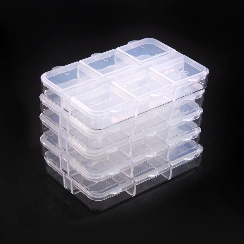 Art Tools 6-Grid Long Transparent Plastic Organizer Double Row Detachable Decorations Nail Drill Medicine Storage Box_voghion.com