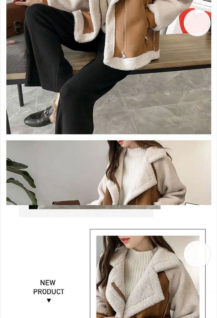 Damen-Lammfelljacke für den Winter – dicker, mit Fleece gefütterter Bombermantel mit Kunstpelzkragen (S-2XL, Beige/Camel/Khaki/Mokka)_voghion.com