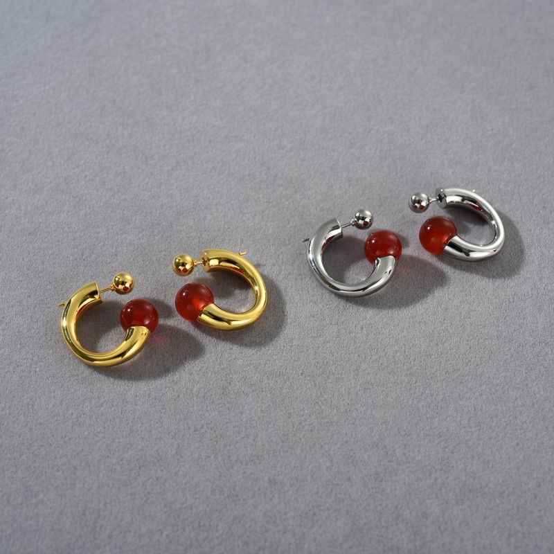 Damenschmuck, elegante Creolen aus rotem Achat mit 18 Karat Vergoldung, minimalistisches geometrisches Design für den Alltag, Persönlichkeit, Mode, einfache Ohrringe_voghion.com