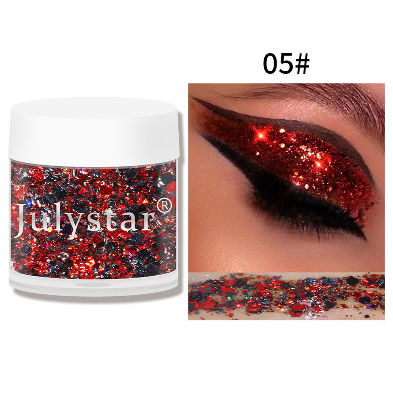 Ombretto in gel con paillettes di colore liquido per trucco natalizio monocromatico con diamante spezzato di bellezza_voghion.com