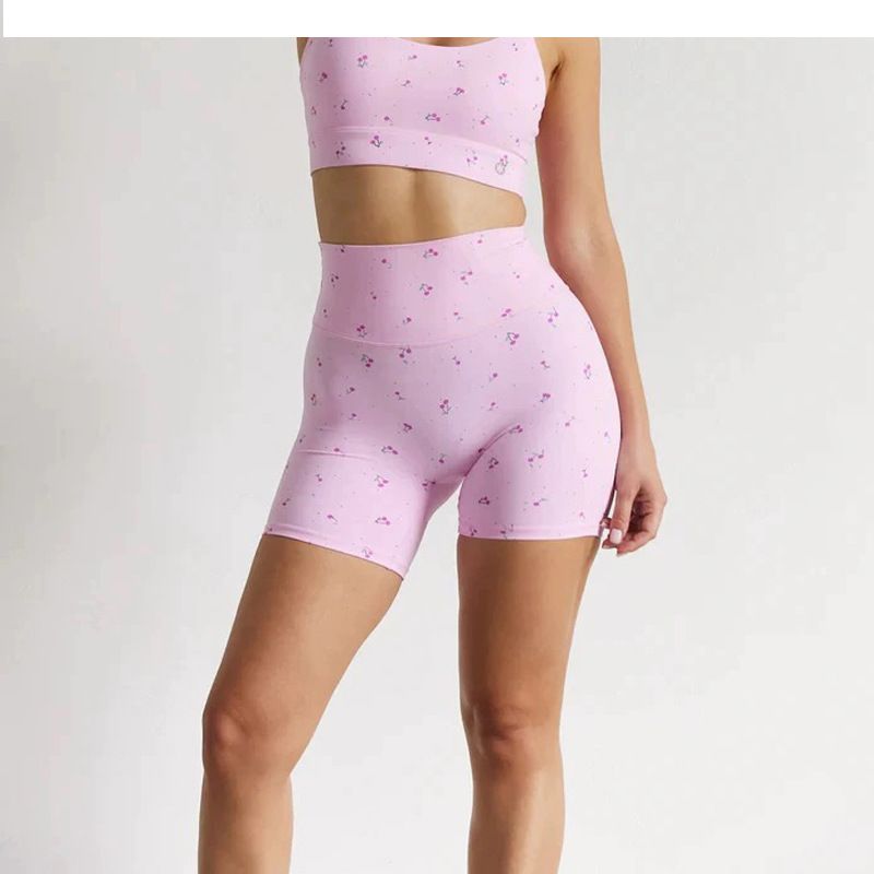 Printed Set For Women With Chest Pads, Elasticity Sports Fitness Vest, High Waist Quick-Dry Yoga Shorts, Nine-Point Long_voghion.com