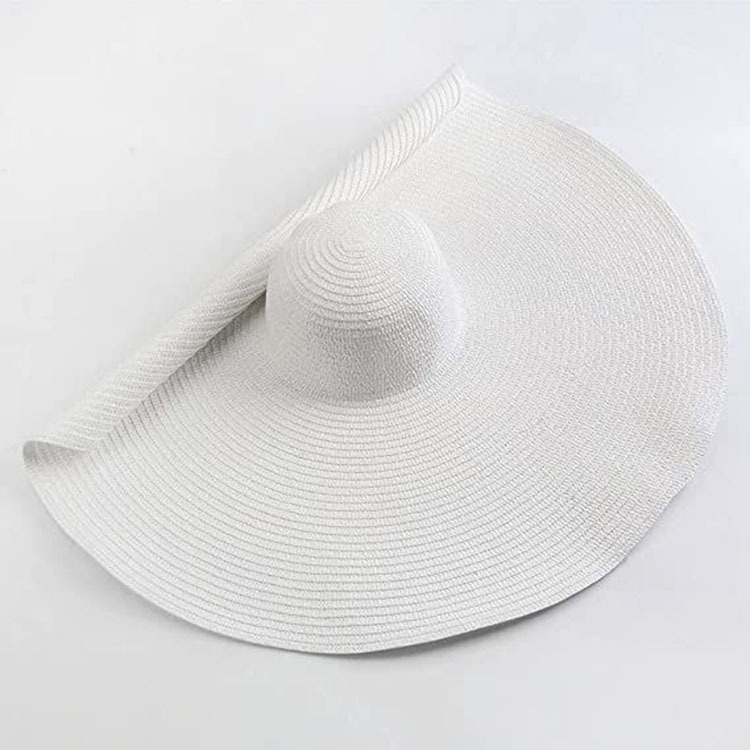 Cappello da spiaggia da donna a tesa larga oversize alla moda in paglia da spiaggia, cappello da sole estivo in morbida pelliccia con bordo arricciato_voghion.com
