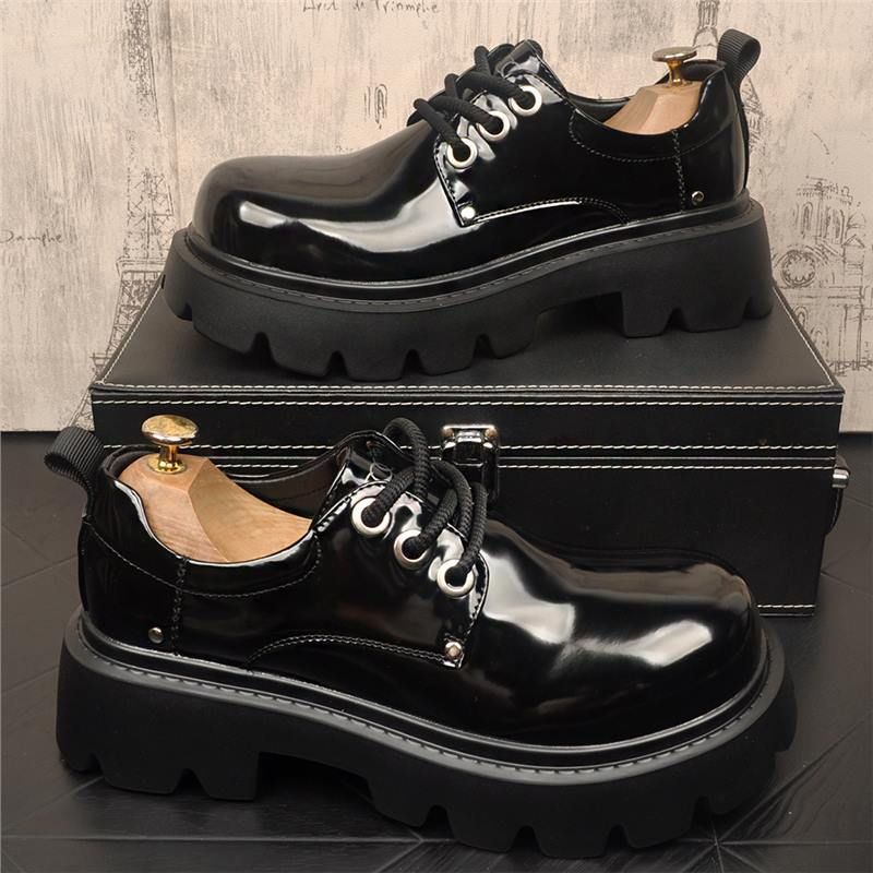 Herren Business Formal Neue Lack Elegant Casual Dicker Sohle Innen Große Zehen Derby Lederschuhe_voghion.com