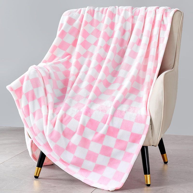 Coperta in flanella con motivo a quadri bianco e nero, morbida e confortevole, per la casa, coperta per neonati, regalo di compleanno e festa._voghion.com