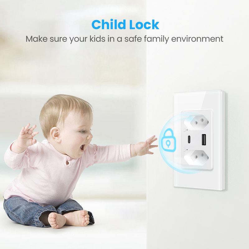 Presa a muro WiFi AVATTO Tuya Brasile con porta USB di tipo C Controllo individuale, presa intelligente Brasile Funziona per Google_voghion.com