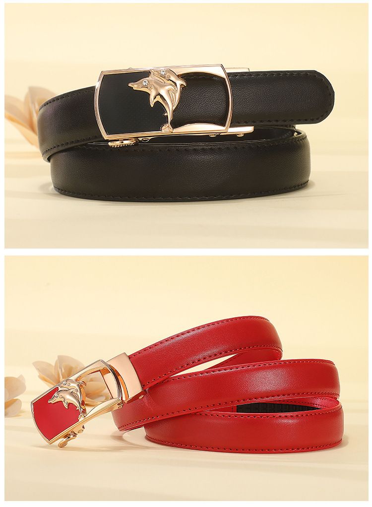 Women's Belt Automatic Buckle Genuine Leather Decorated Thin Belt Women's Jeans Student Youth Belt Spot Hot Sale_voghion.com