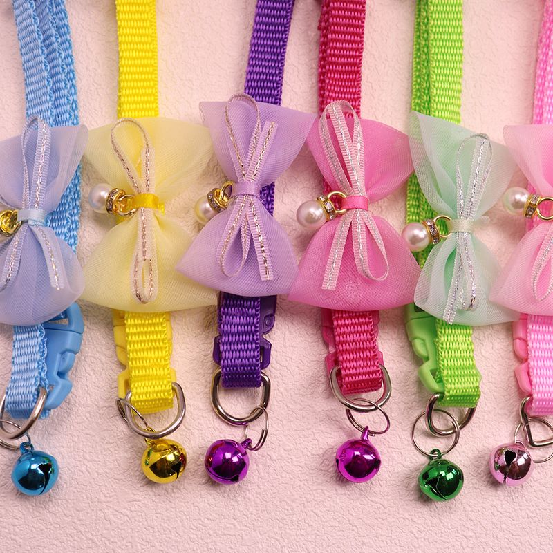 Collare per cani di piccola taglia con fiocco e campanellino regolabile con perla per gatti, accessori per animali domestici_voghion.com