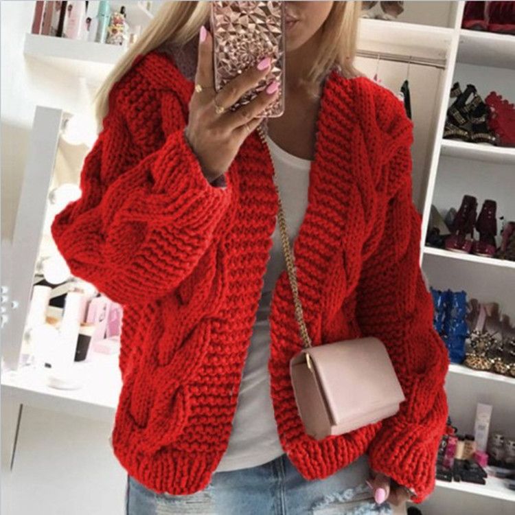 2025 Autumn Winter New Twist Hat Cardigan Style Solid Color Thick Knit Sweater For Women_voghion.com