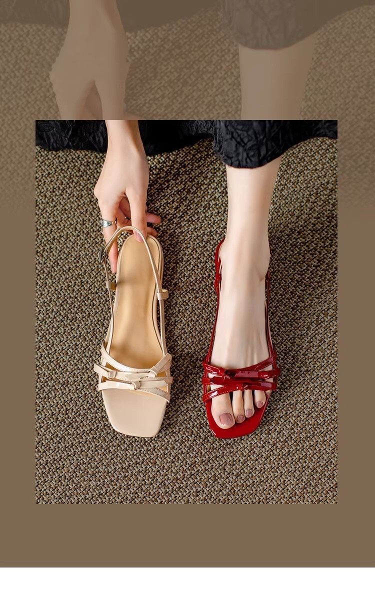 Letnie, kwadratowe, kokardkowe, płaskie buty damskie z niszowym wzorem, tkane sandały plażowe, setki modnych, wykwintnych wzorów_voghion.com