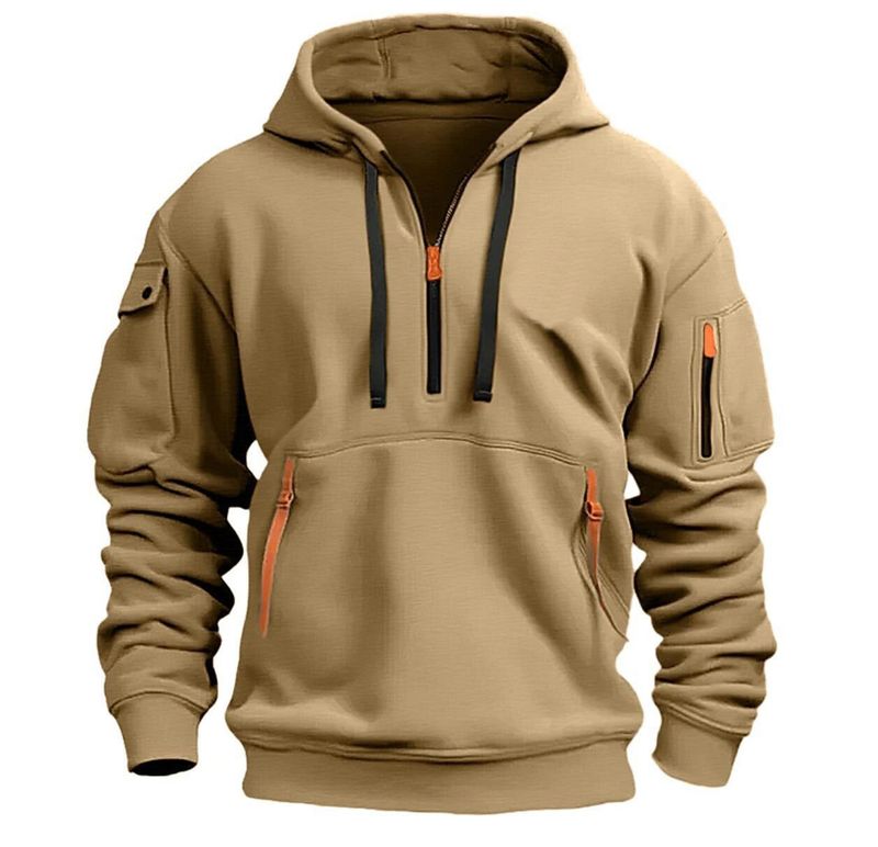 Neuer Herbst-Winter-Hoodie, Kapuzenpullover mit Reißverschluss, Pullover mit mehreren Taschen, Sport- und Freizeitjacke für Herren_voghion.com