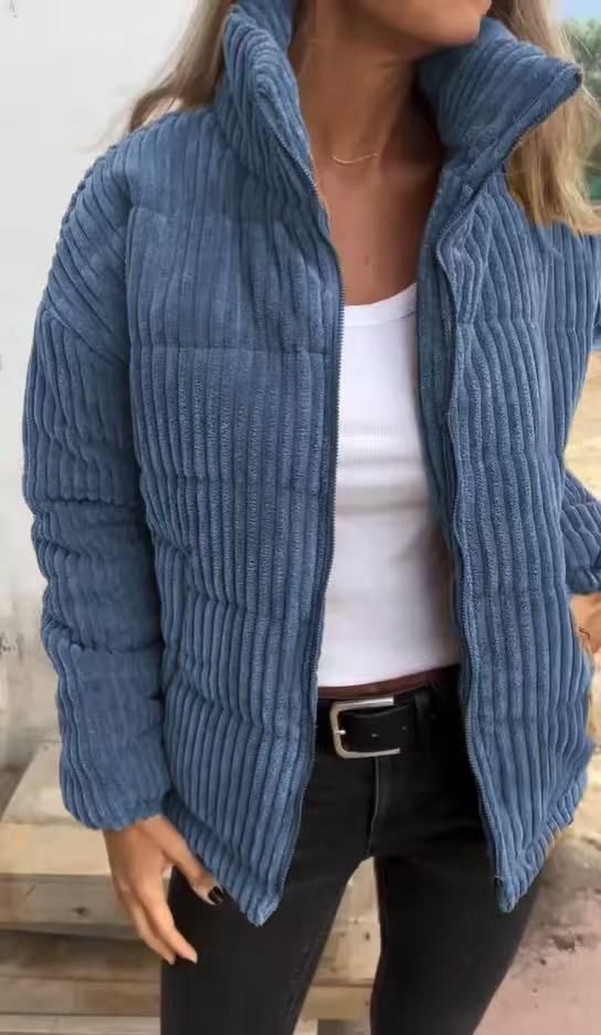 Women's Corduroy Stand Collar Short Jacket With Pockets - Long Sleeve Autumn Winter Casual Outerwear (Available In 8 Colors & 8 Sizes)_voghion.com