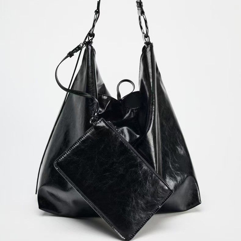 Sac fourre-tout décontracté en cuir souple double face noir pour femme, grande capacité, printemps 2025_voghion.com
