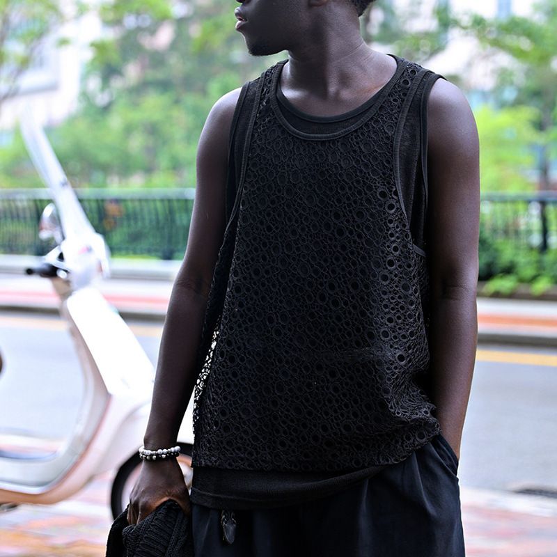 Ensemble 2 pièces pour homme, gilet et t-shirt sans manches, décontracté et respirant, coupe ample, couleur unie, idéal au quotidien (blanc, noir) - S-XXXL_voghion.com