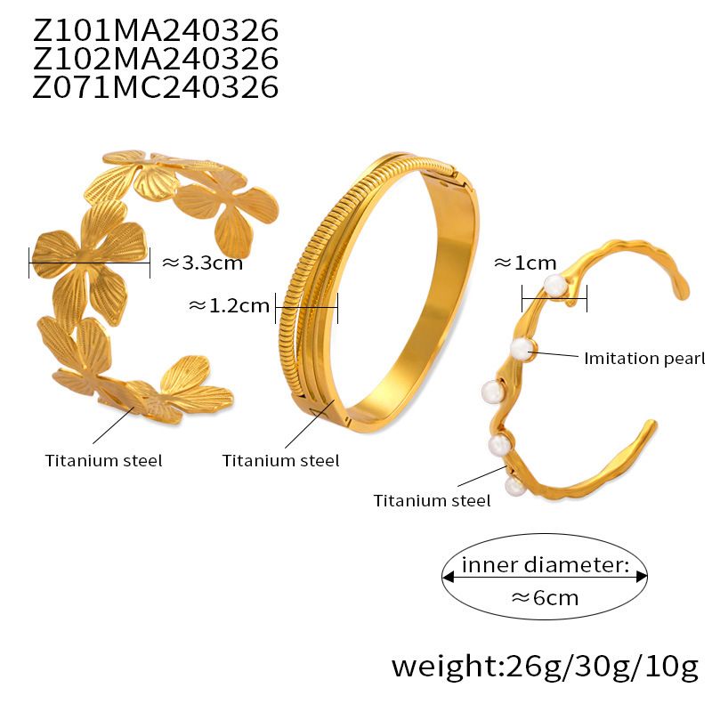 Women's Jewelry Textured Design Cuff Bracelet 18K Gold Plated Stainless Steel Hypoallergenic Lightweight Minimalist Boho Chic Statement Piece_voghion.com