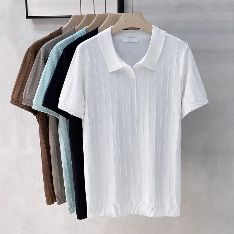 Herrenbekleidung Retro Kurzarmpullover Herren Strukturiertes Business Casual Poloshirt Herren Revers T-Shirt Herren_voghion.com