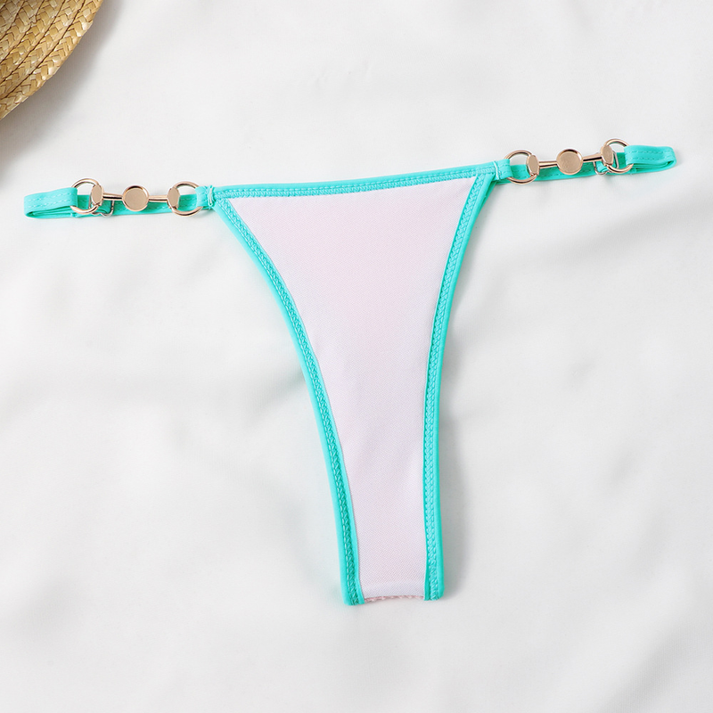 String trois points sexy bikini perle métal vague motif couleur contrastante bikini_voghion.com