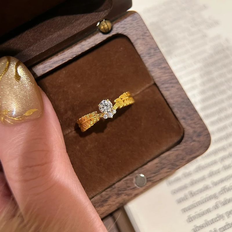 Hollow Wheat Spike Zircon High-End Luxury Design Vintage Index Finger Ring High Aesthetic Versatile_voghion.com