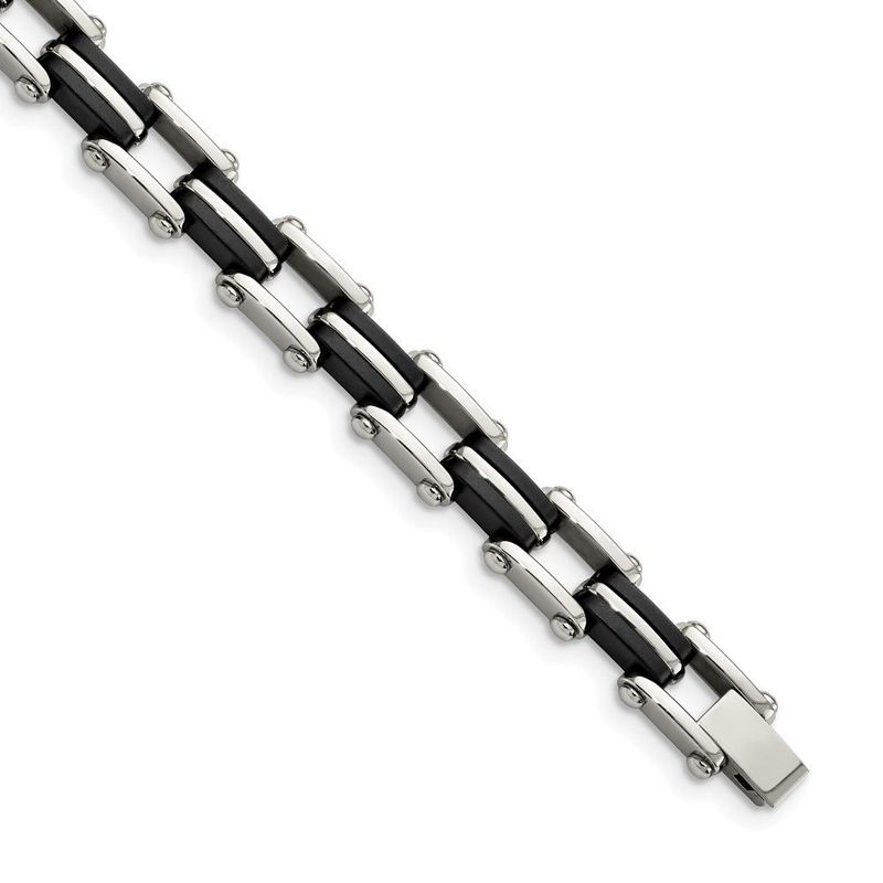 Chisel Stainless Steel Polished With Black Rubber 8.75 Inch Link Bracelet_voghion.com
