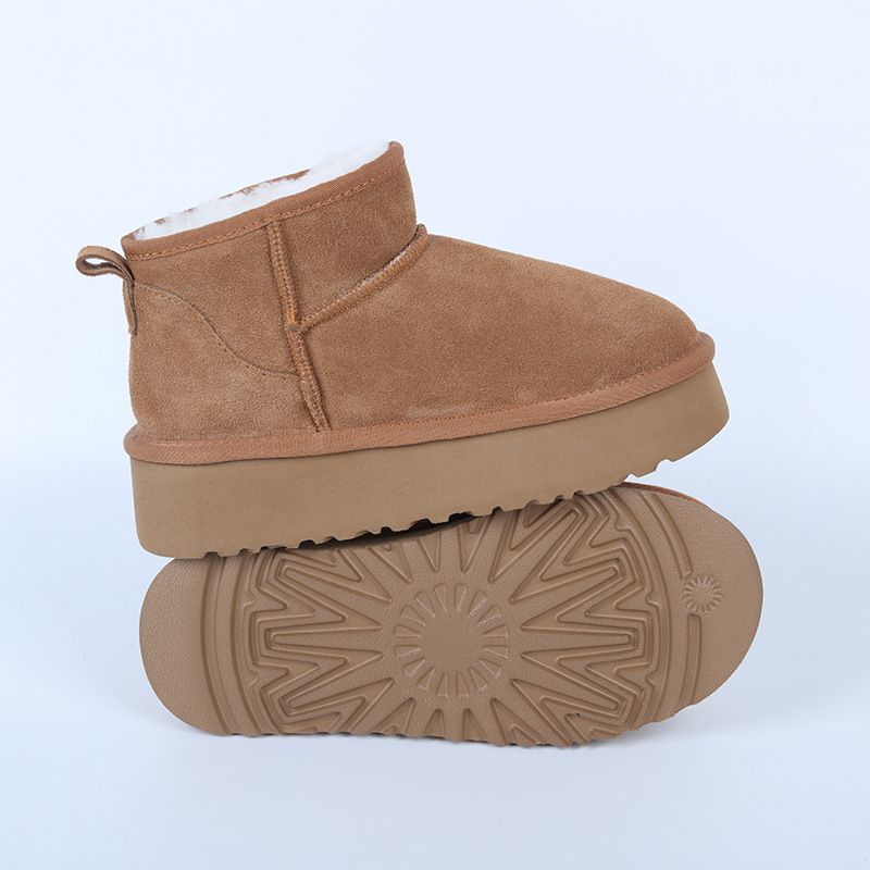 Geïntegreerde sneeuwlaarzen van schapenvacht voor dames in de winter, nieuwe dikke zolen met verhoogde broodschoenen, echt leer,_voghion.com