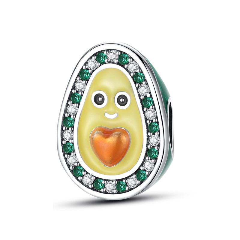 Gioielli da donna in argento placcato rame bianco 925, serie di frutta, ciondolo a forma di avocado e ciliegia, bracciale con perline fai da te Panjia, regalo_voghion.com