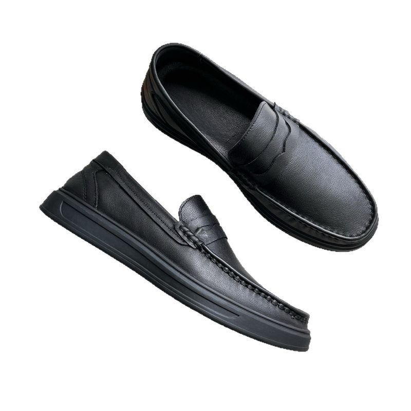Ejia Unlabeled Cowhide Men's Slip-On Leather Rubber Foam Soft Sole Breathable Loafers Driver's Shoes_voghion.com