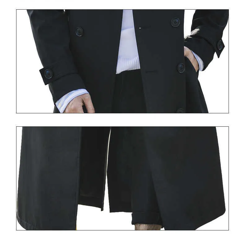 Trench nero attillato extra lungo autunno uomo Mauroicardi doppiopetto moda europea 2022 elegante soprabito uomo_voghion.com