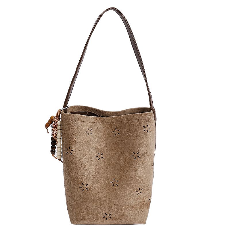 Borsa a secchiello in pelle scamosciata di grande capacità, stile coreano, elegante, da donna, nuova, 2025, con tracolla singola_voghion.com