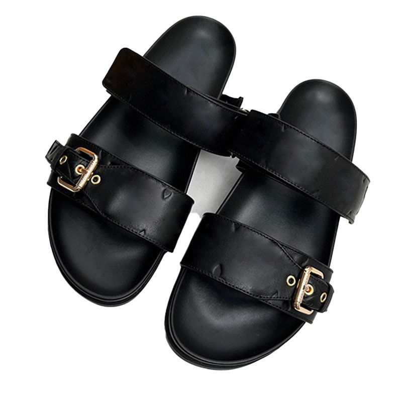 Nuevo estilo 2025: pantuflas de pareja con una sola correa y hebilla, versátiles, antideslizantes, informales, para playa, color negro._voghion.com