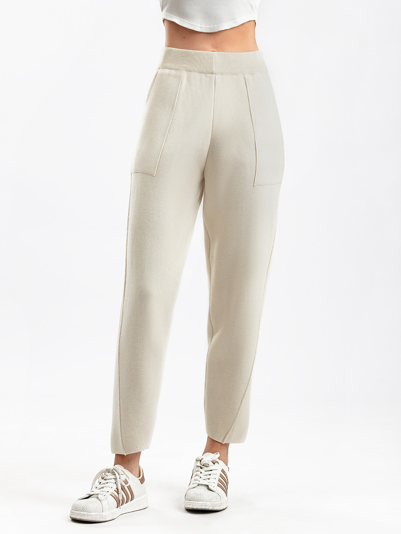 Dames gebreide Haren broek met hoge taille, losse en dunne radijsbroek Koreaanse versie van casual negenpuntsbroek_voghion.com