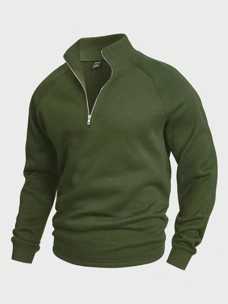 Felpa da uomo in pile con cerniera e collo alto, calda, ampia, tinta unita, casual, per autunno e inverno_voghion.com
