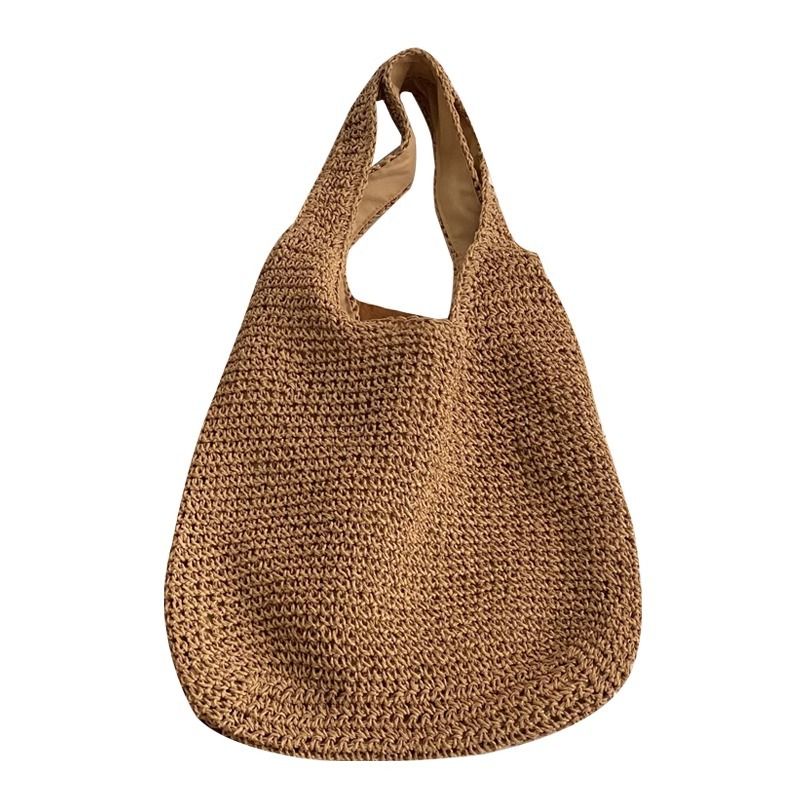 Sac à bandoulière simple de grande capacité pour femme, en toile, pour l'été, la plage, les vacances, en paille tissée_voghion.com
