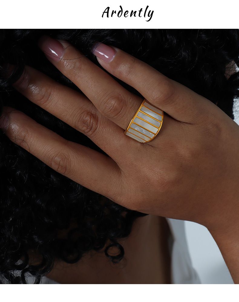 Seashell Textured Ring Titanium Steel Gold Plated Jewelry Beach Wedding Stackable Jewelry For Women_voghion.com