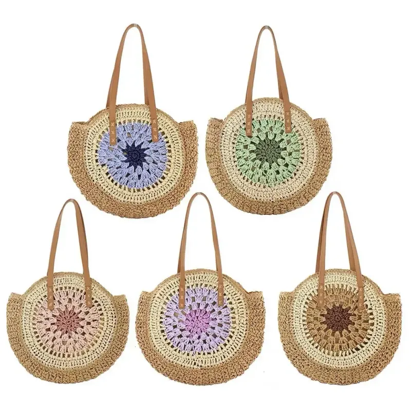 Borsa tote rotonda casual con cerniera, borsa da viaggio grande e alla moda in tessuto per le vacanze in spiaggia, per donne e ragazze_voghion.com