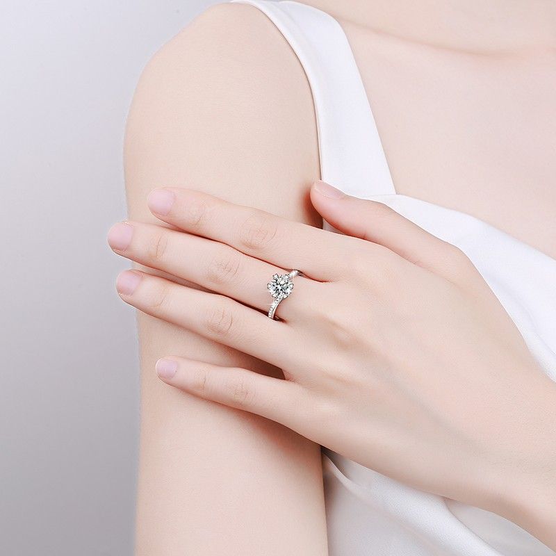Dames S Puur Zilver Plating PT950 Set Tang 1/2 Karaat Live Mosang Stenen Ring_voghion.com