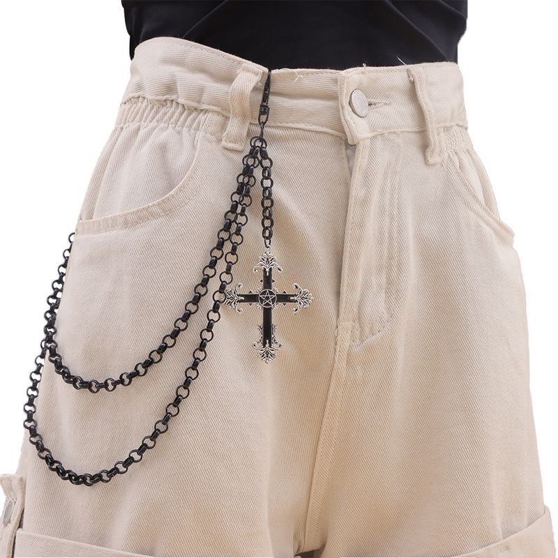 Fashionable And Versatile Chain Accessories, Personalized Cross Pendant, Double-layer Pants Chain, Unisex, Hip-hop_voghion.com