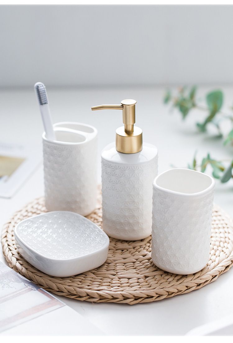 5-Piece Ceramic Bathroom Set – Minimalist Toothbrush Holder, Soap Dish & Cups For Modern Vanities (Matte White) – Stackable, Non-Slip_voghion.com