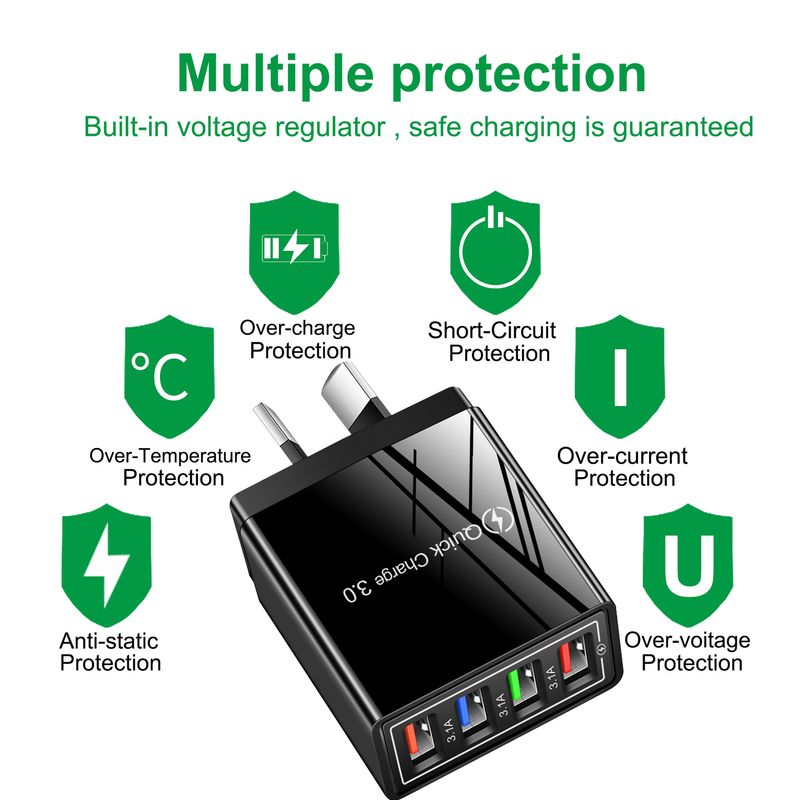 Φορτιστής κινητού τηλεφώνου Music Festival AU 4USB 3.1A Κεφαλή φόρτισης πολλαπλών θυρών Βρετανικό, Αυστραλιανό, Κορεατικό, Ινδικό Πρότυπο_voghion.com