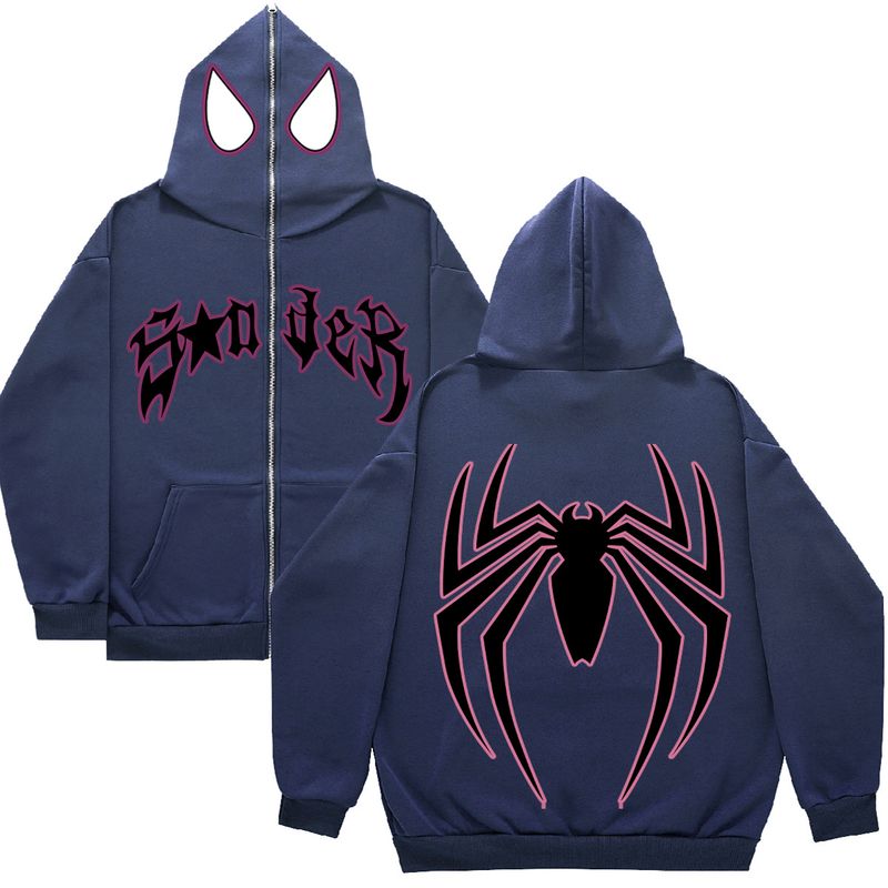 Y2K Zipper Hoodie Harajuku Gothic Kleidung Spinnennetz Herren Damen Streetwear Sweatshirt Mode_voghion.com