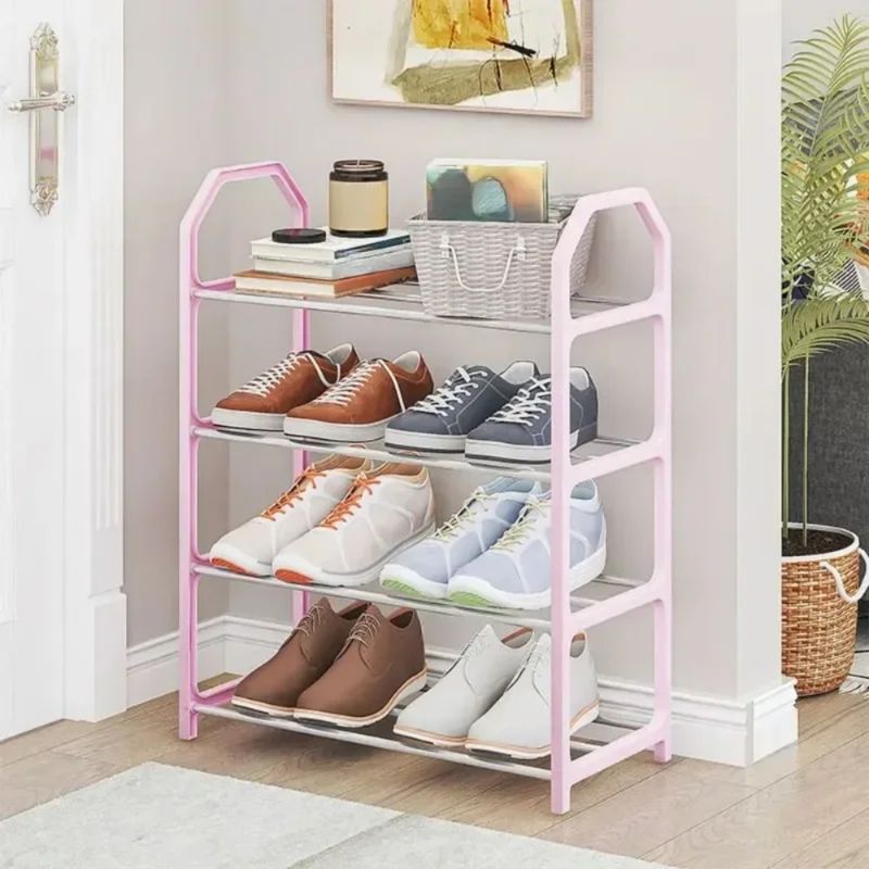 4-Layer Assembled Stainless Steel Simple Shoe Rack Living Room Space Saving Shoes Organizer Household Storage Cabinet_voghion.com