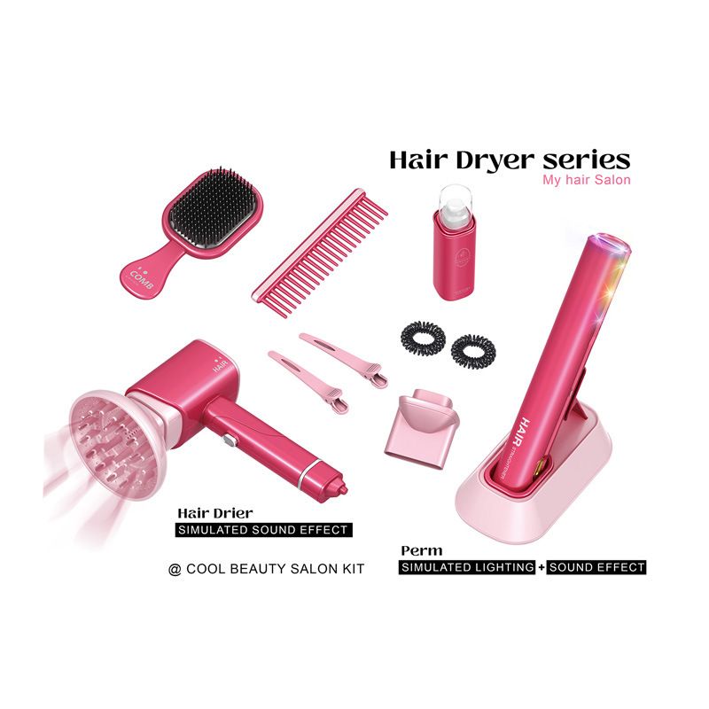 Nuovo set da parrucchiere per bambini con strumenti per tagliare i capelli, asciugacapelli, giocattoli per vestirsi_voghion.com