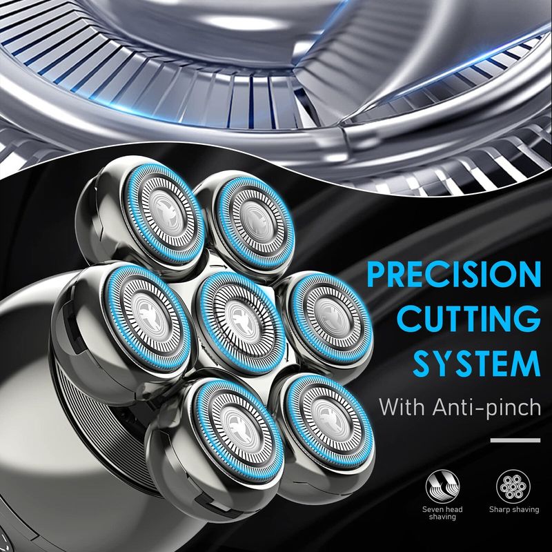 Herren 7D Kopfrasierer Wasserdichter Elektrorasierer LED-Anzeige USB-Ladeset_voghion.com