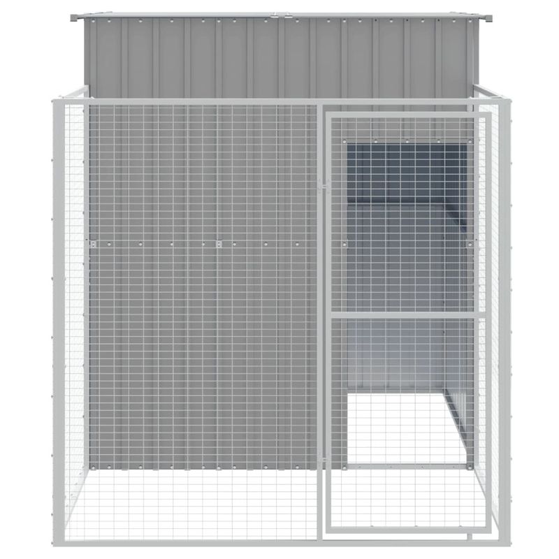 Dog House with Run Light Gray 65"x98.8"x71.3" Galvanized Steel_voghion.com