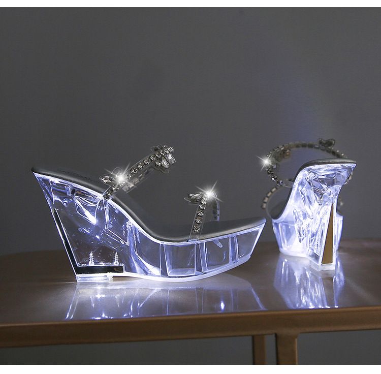 Scarpe con plateau e cristalli illuminati - Tacchi alti con strass glitterati per palcoscenici, discoteche e balli, scarpe da discoteca antiscivolo con luci a LED_voghion.com