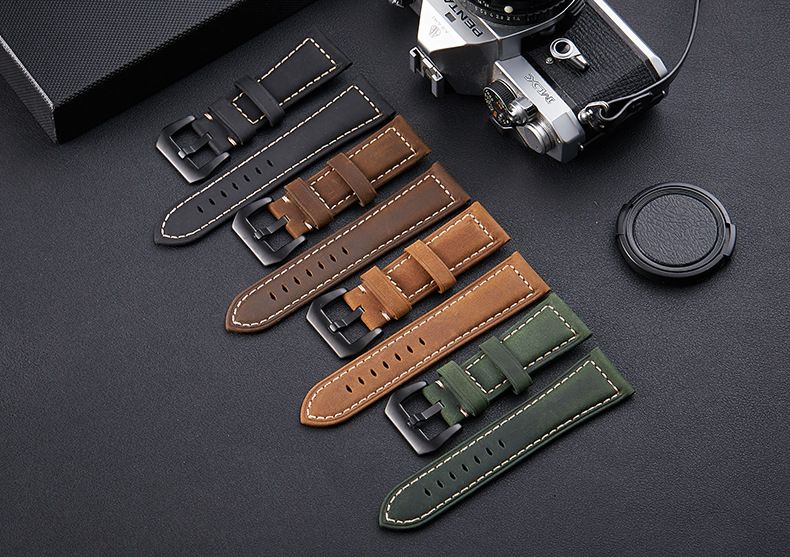 Premium Genuine Leather Watch Band For Men - Distressed Full Grain Cowhide, Rugged & Stylish, Fits 20mm To 26mm Watches_voghion.com